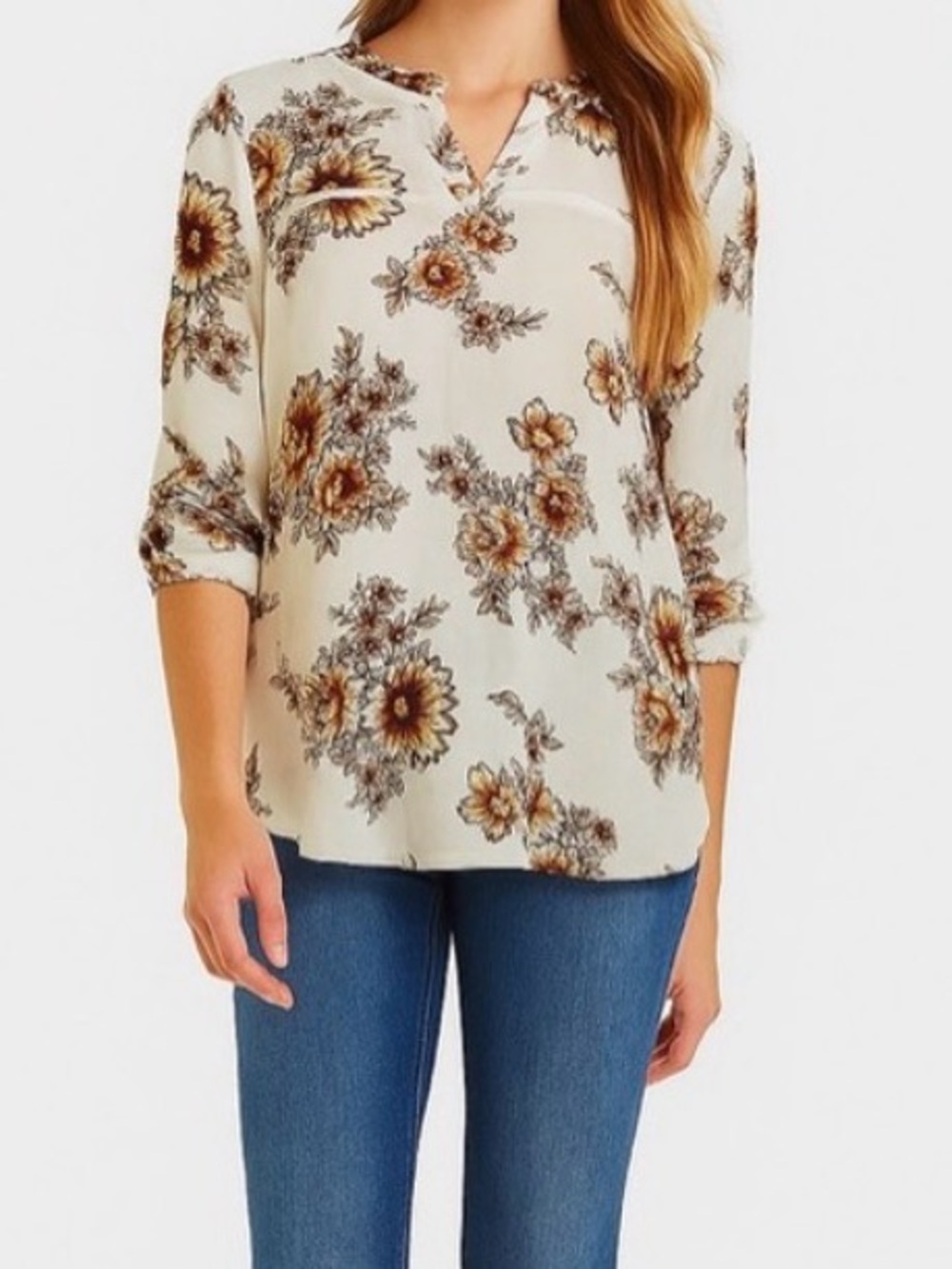 Maurices Cream and Orange Fall Floral Blouse